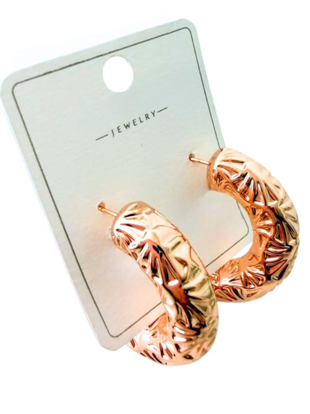 Chunky Diamond Cut Starburst Hoop Earrings – Rose Gold Plated | Textured Jewelr